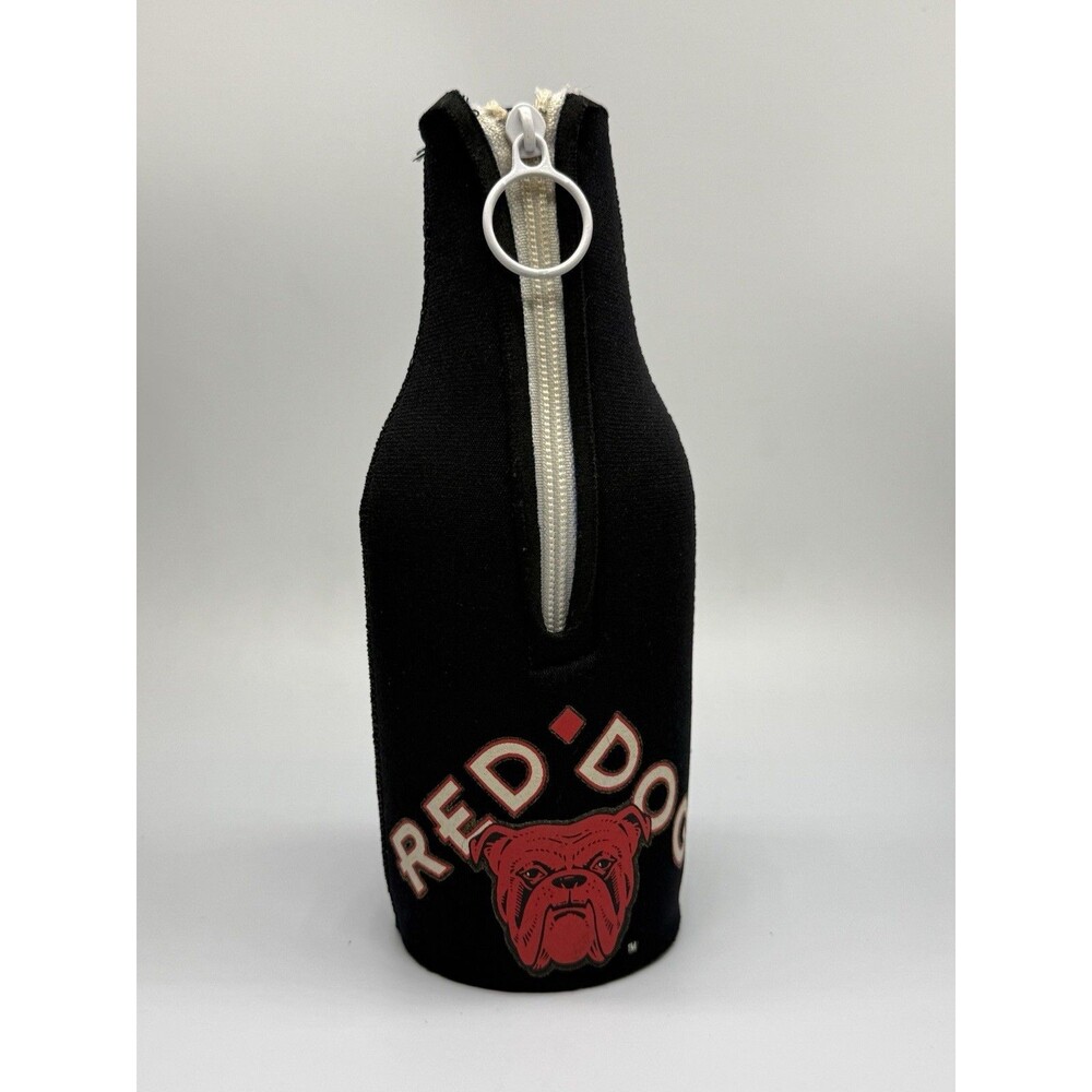Vintage Red Dog Beer Bottle Koozie Insulated Cooler Zip-Up Black RARE!